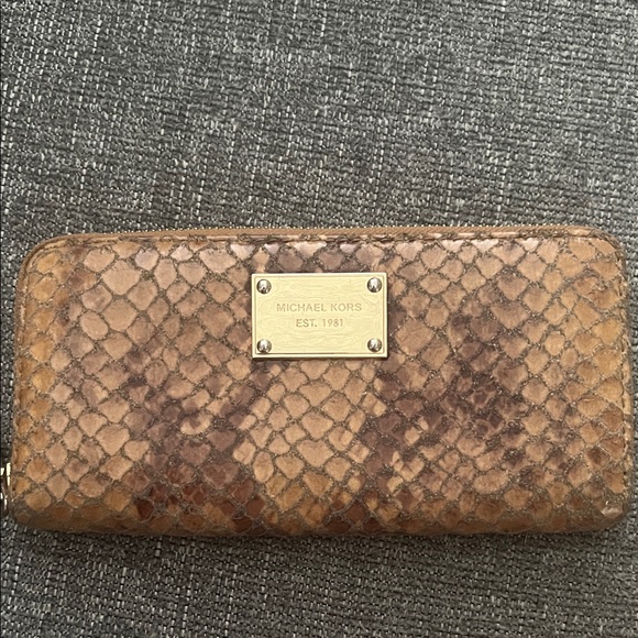 Michael Kors Handbags - Michael Kors Tan Snake Print Wallet